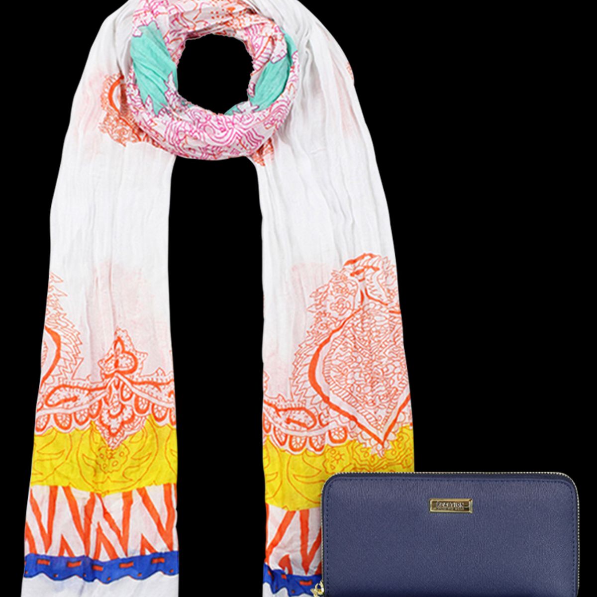 KENNETH COLE - Pack Billetera Jaeda azul + Pañuelo Alcala blanco Kenneth Cole