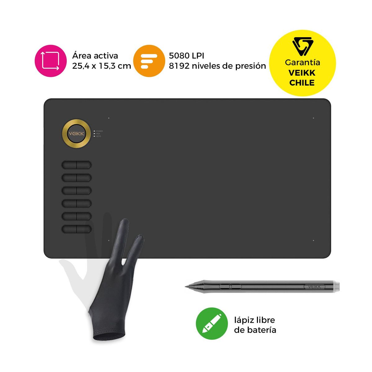 VEIKK - Tableta Gráfica Veikk A15 Gold con Guante