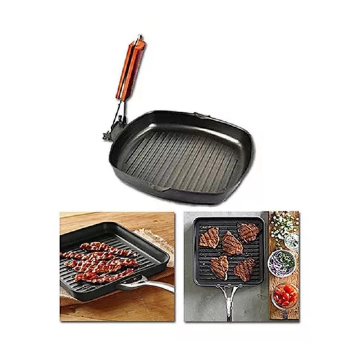 GENERICO - Sarten Plancha Grill Antiadherente Cuadrado 24cm Con Mango