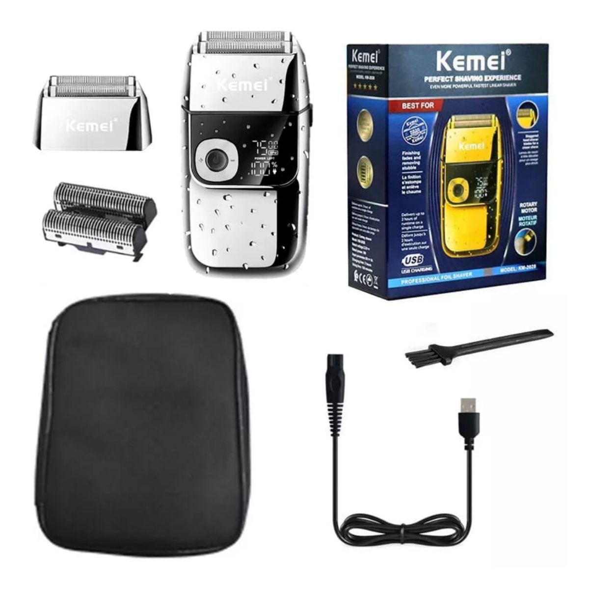 KEMEI - SHAVER MAQUINA DE AFEITAR PROFESIONAL INALAMBRICA USB CARCASA METALICA DORADA