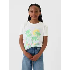 GAP - Polera Graphic Manga Corta Niña Blanca