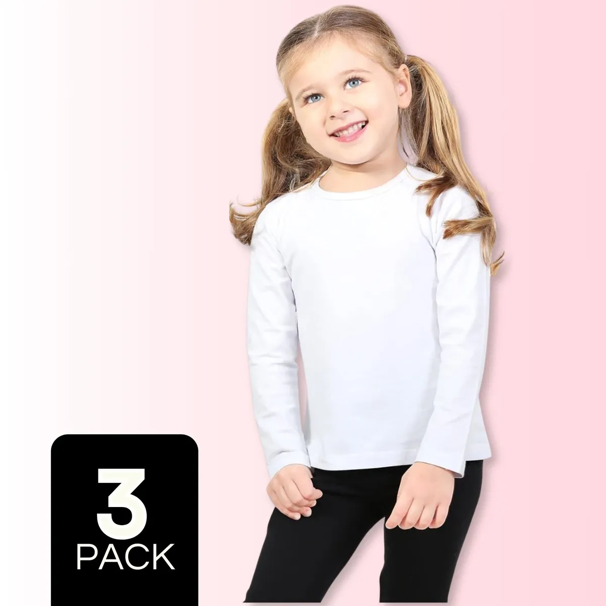 UTILISIMO - Pack 3 Camisetas Polar Primera Capa Polera Invierno Niña Blanco