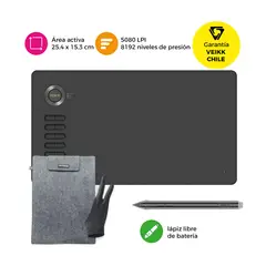 VEIKK - Tableta Gráfica A15 Grey con Funda y Guante