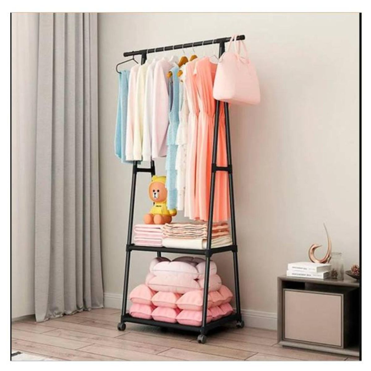 GENERICO - Perchero Colgante Organizador 55x42x160cm Con Ruedas Negro