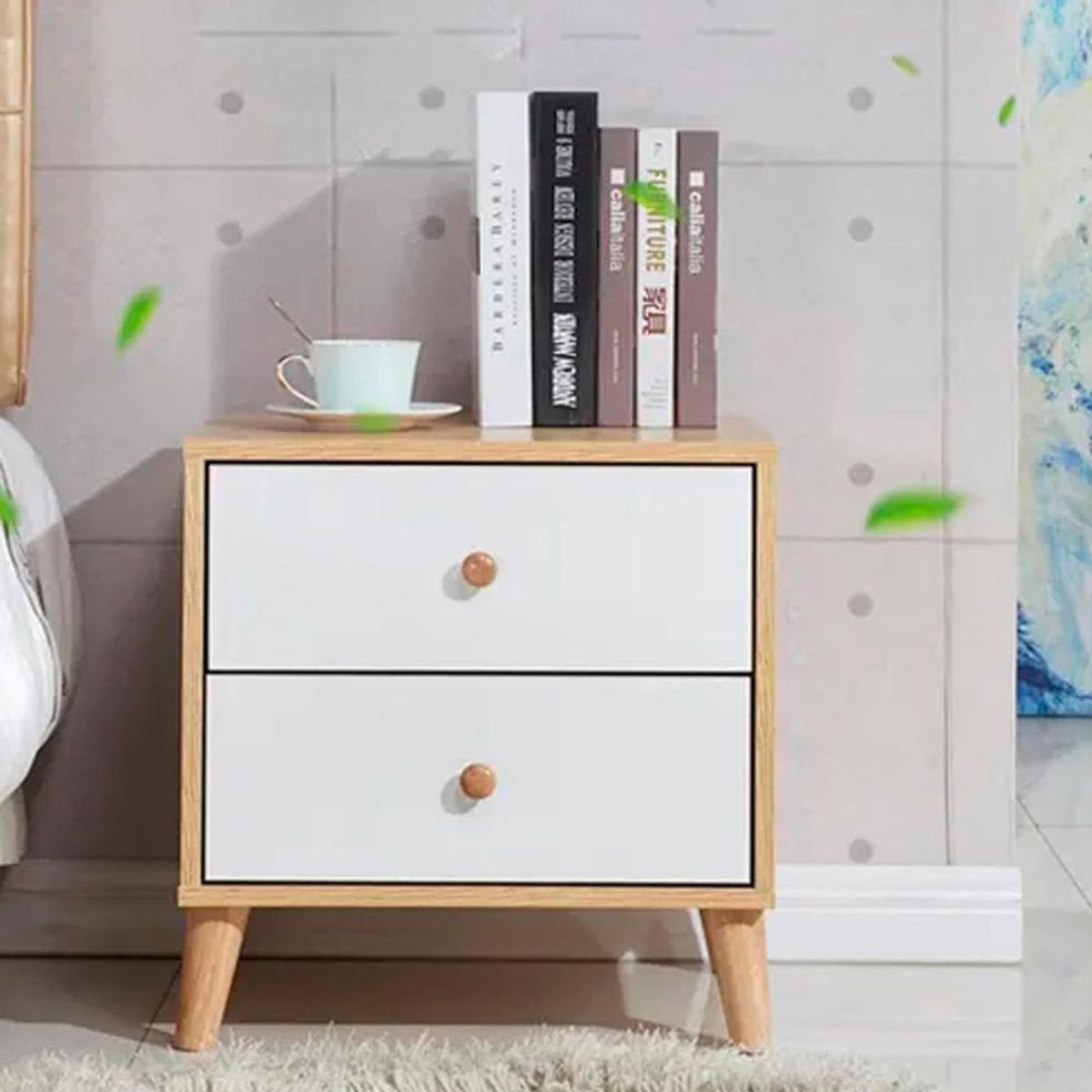 DE TODO Y MAS - Velador Premium doble cajon 48x35x45cm Chic Home - Café