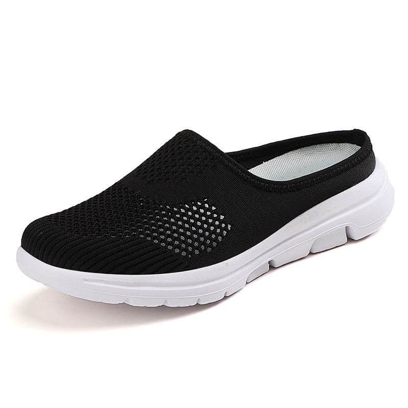 XHCY - Zapatillas planas de malla transpirable para mujer-negro.