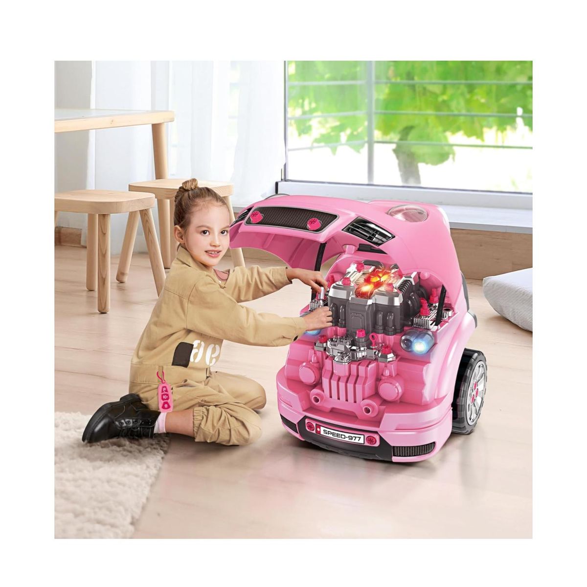 GENERICO - Juguete Auto Para Reparar Con Luces Sonidos Y Accesorios Rosa