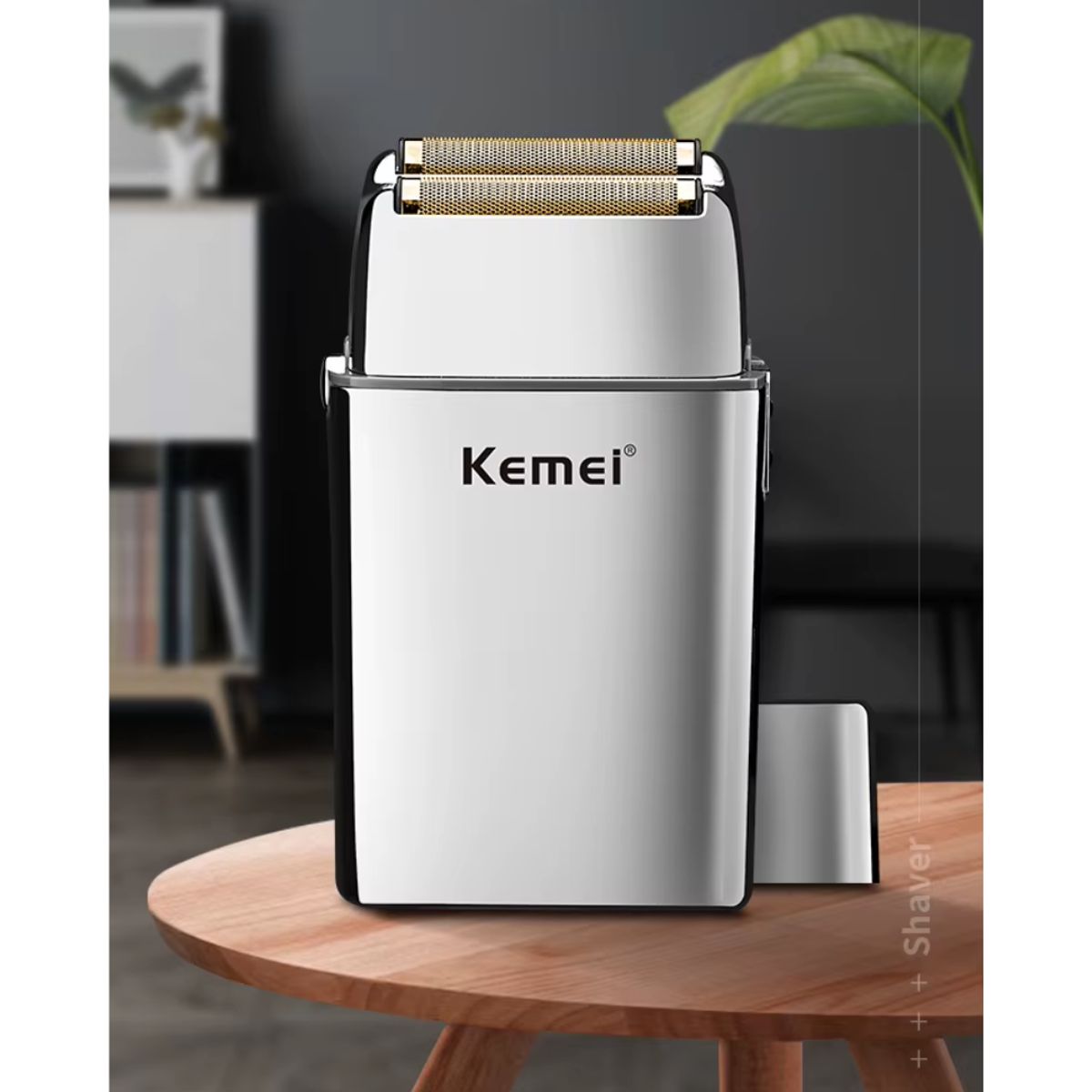 KEMEI - SHAVER MAQUINA DE AFEITAR PROFESIONAL  INALAMBRICA USB  CARCASA  METALICA PLATEADA