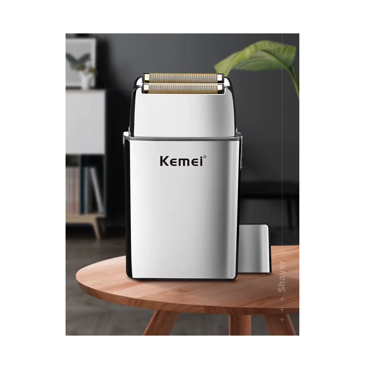 KEMEI - SHAVER MAQUINA DE AFEITAR PROFESIONAL  INALAMBRICA USB  CARCASA  METALICA PLATEADA