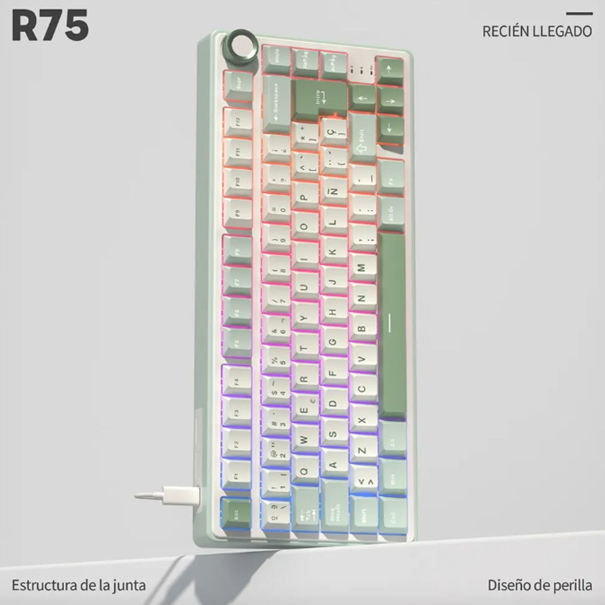 ROYAL KLUDGE - Teclado Mecánico Gamer Compacto RK R75 SkyCyan –  Switch Silver, RGB, Español
