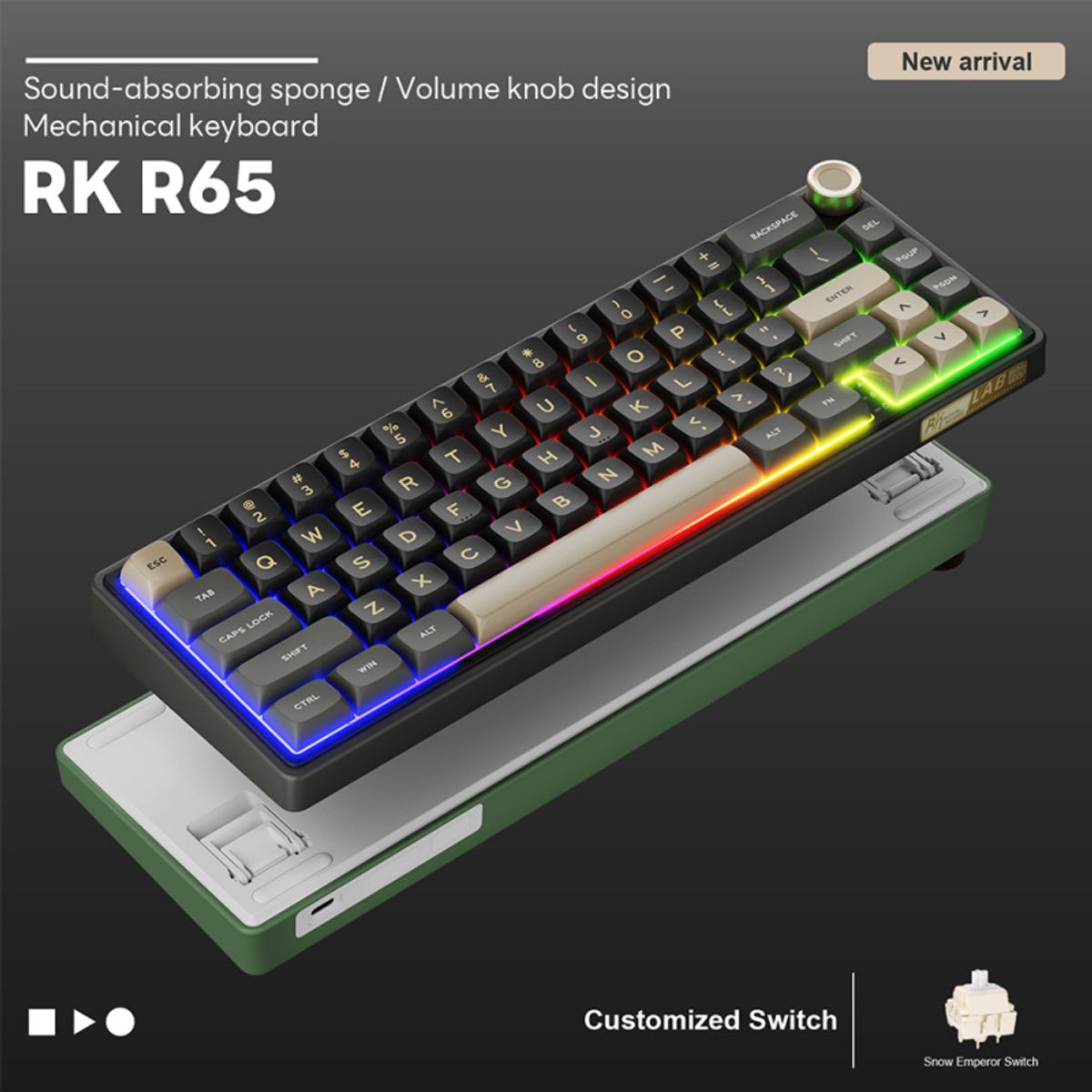 ROYAL KLUDGE - Teclado Mecánico Español Rk Royal Kludge R65 Phantom Chartreuse switch