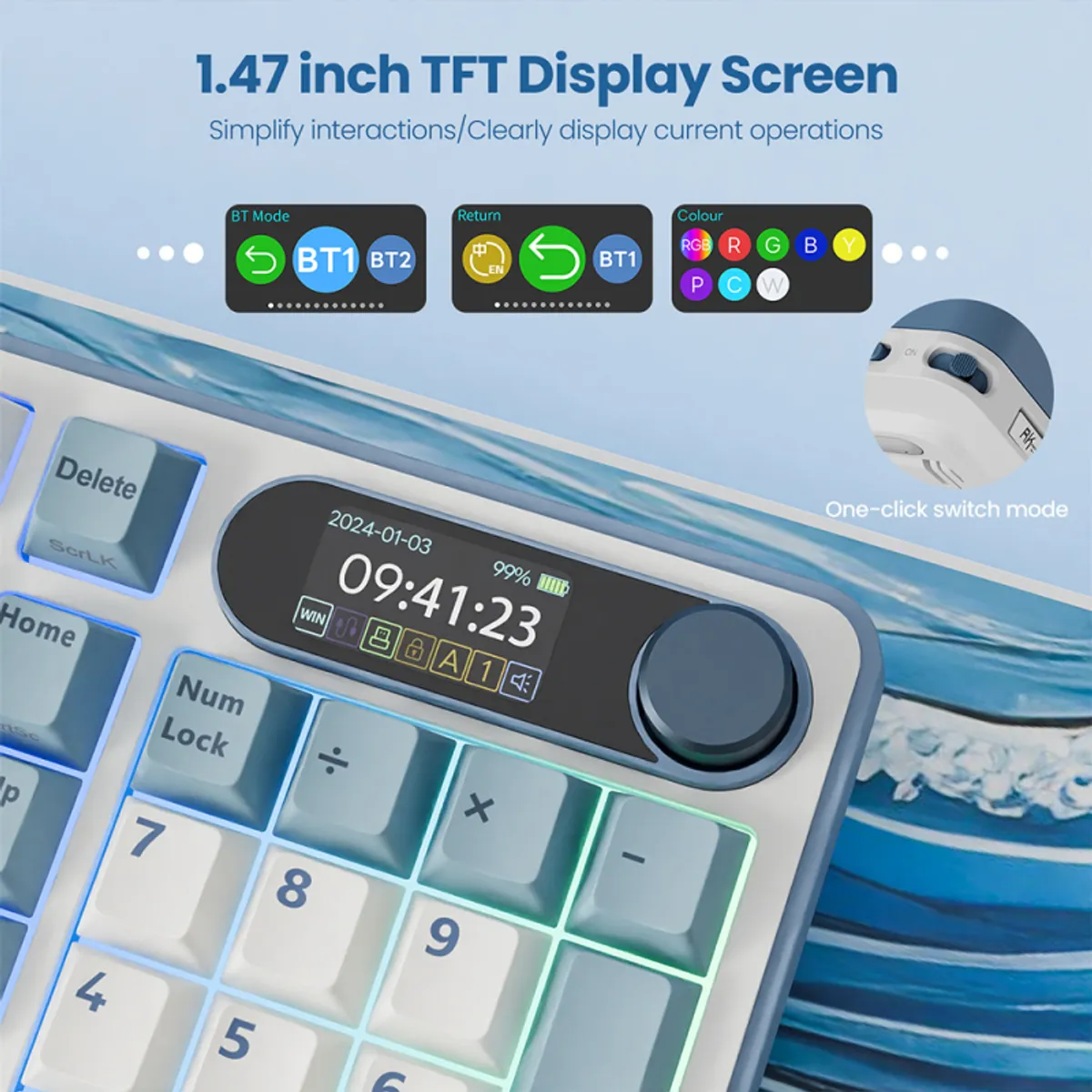 ROYAL KLUDGE - Teclado Mecánico Español Inalámbrico Rk Royal Kludge S98 SkyBlue