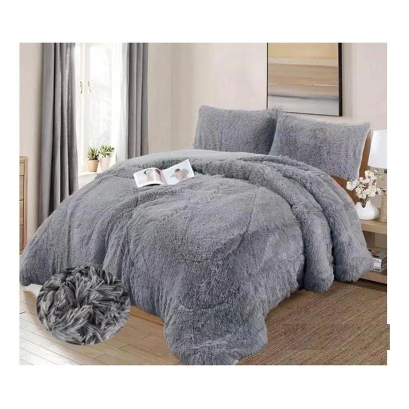 GENERICO - Cubrecama Chiporro Invierno Peludo Gris 2 plazas + dos funda