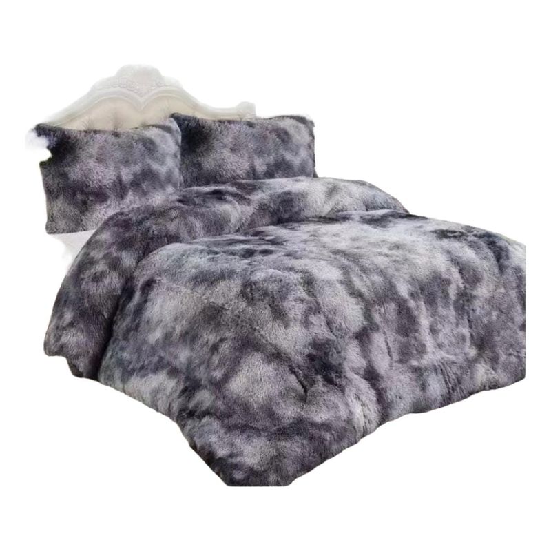GENERICO - Cubrecama Chiporro Invierno Peludo Gris Jaspeado 2 plazas + dos funda