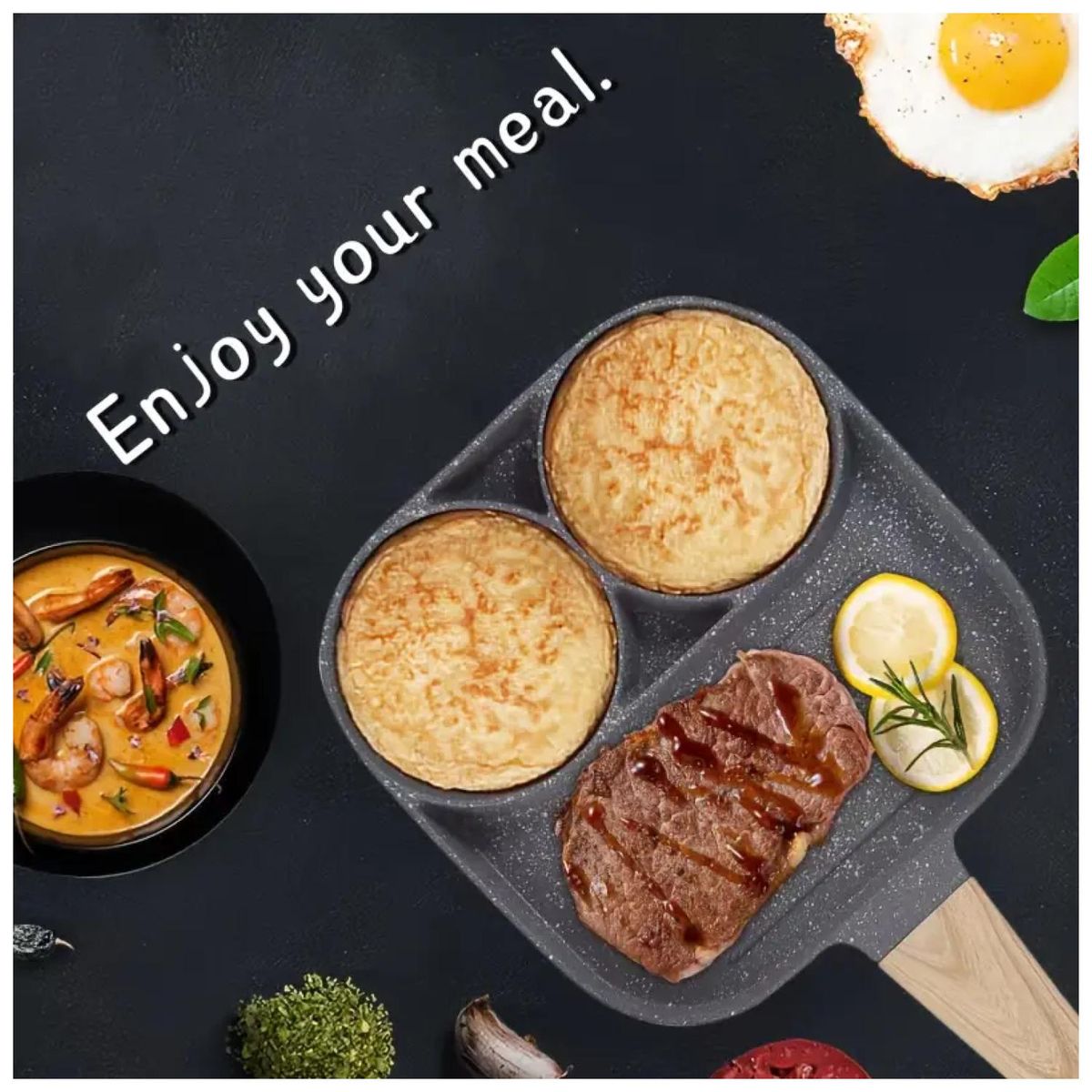 GENERICO - Sarten Antiadherente 3 Secciones Multiusos Negro 45x45x15cm