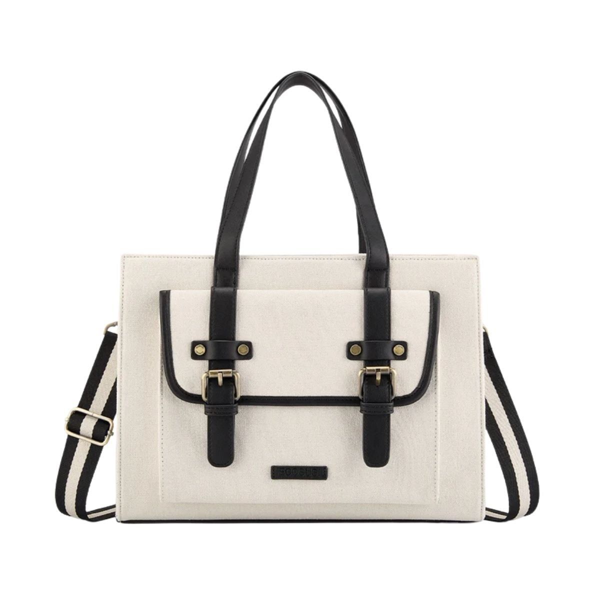 ECOSUSI - Ecosusi Bolso Tote Lienzo de Olivia para notebook 13 - Beige y Negro
