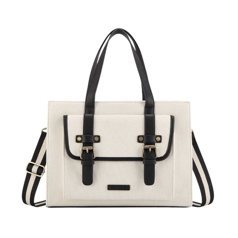 ECOSUSI - Ecosusi Bolso Tote Lienzo de Olivia para notebook 13 - Beige y Negro