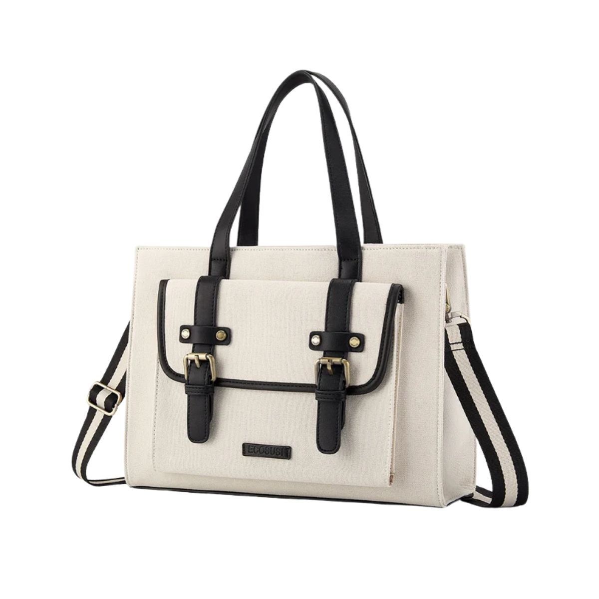 ECOSUSI - Ecosusi Bolso Tote Lienzo de Olivia para notebook 13 - Beige y Negro