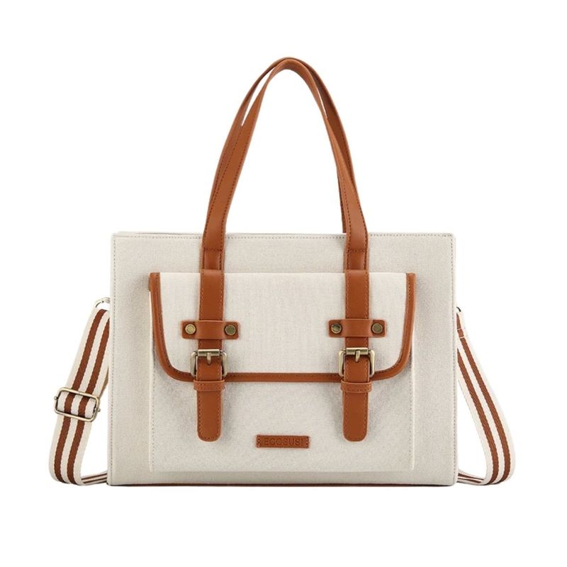 ECOSUSI - Ecosusi Bolso Tote Lienzo de Olivia para notebook 13 -Blanco y Marrón