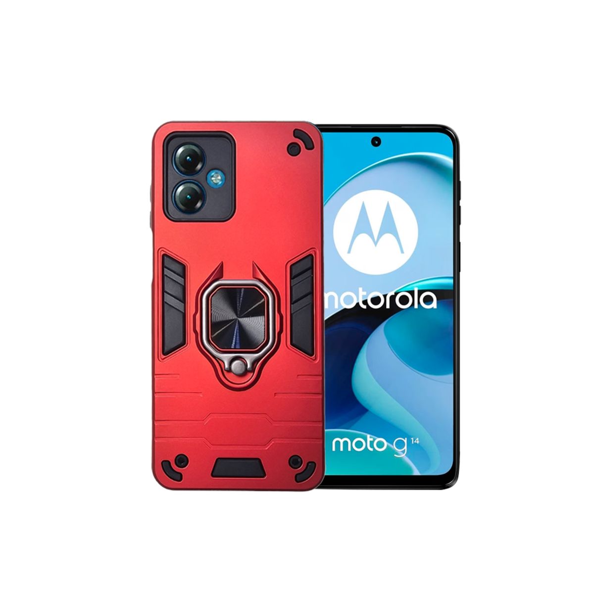 GENERICO - CARCASA ANILLO ANTIGOLPE PARA CELULAR MOTOROLA G14 COLOR ROJO