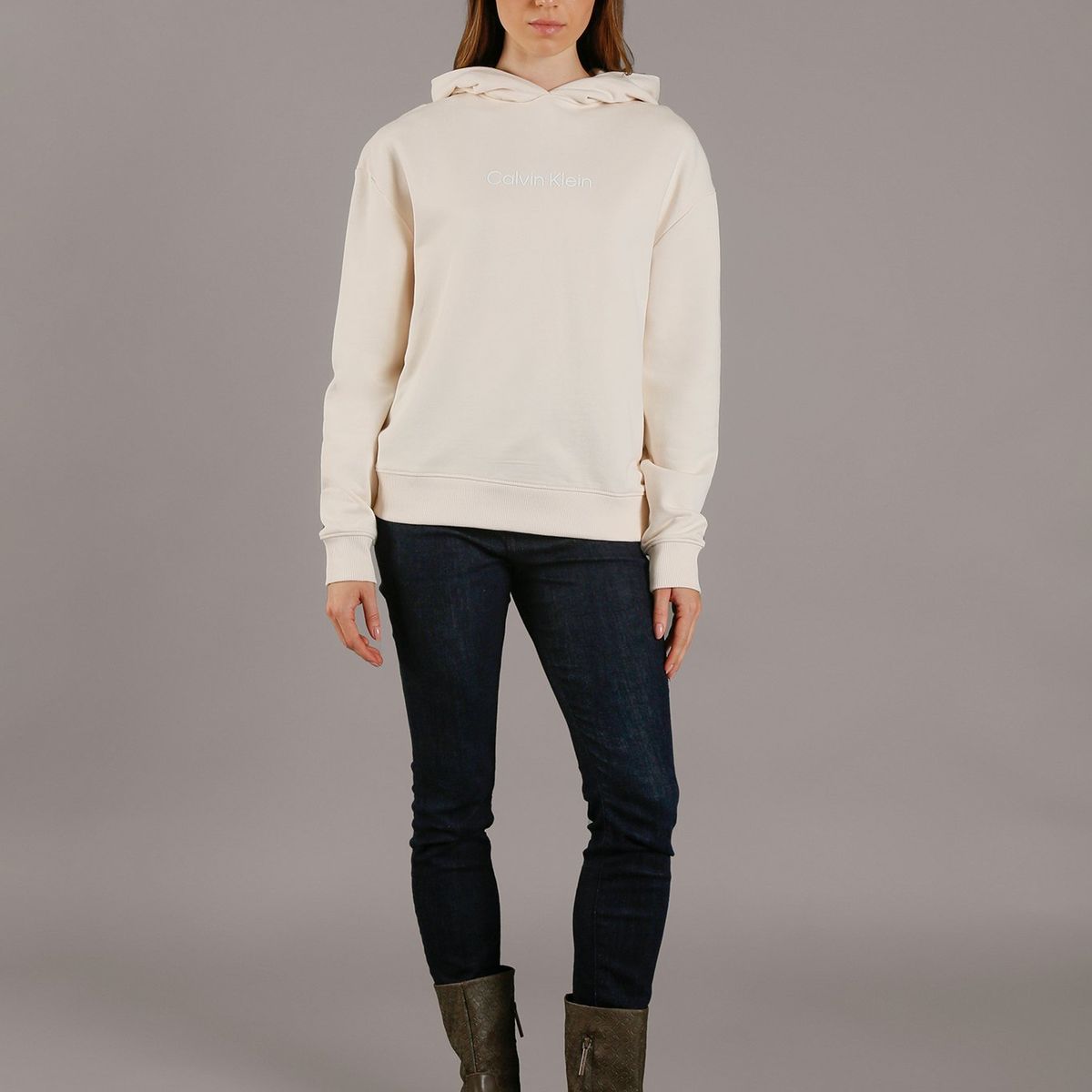 CALVIN KLEIN - Poleron con Gorro Hero Logo Beige Calvin Klein