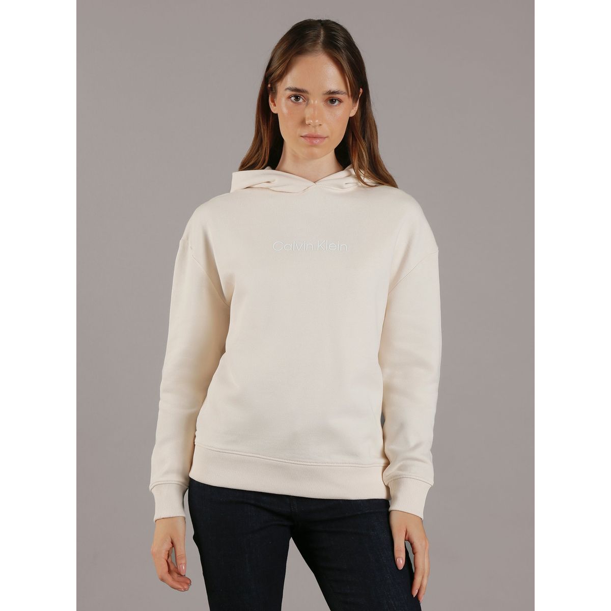 CALVIN KLEIN - Poleron con Gorro Hero Logo Beige Calvin Klein