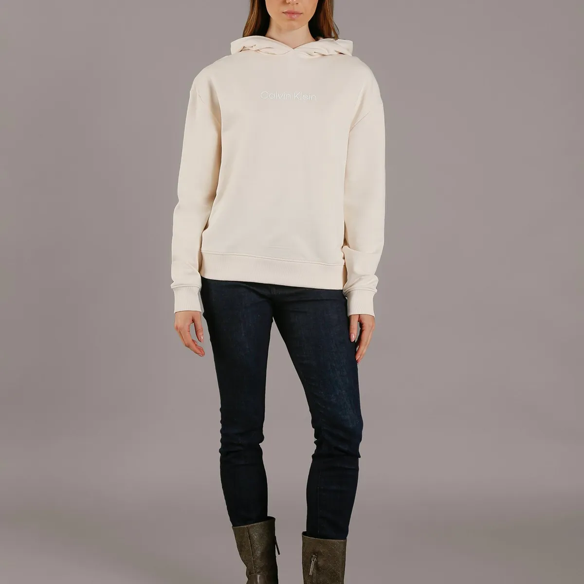 CALVIN KLEIN - Poleron con Gorro Hero Logo Beige Calvin Klein