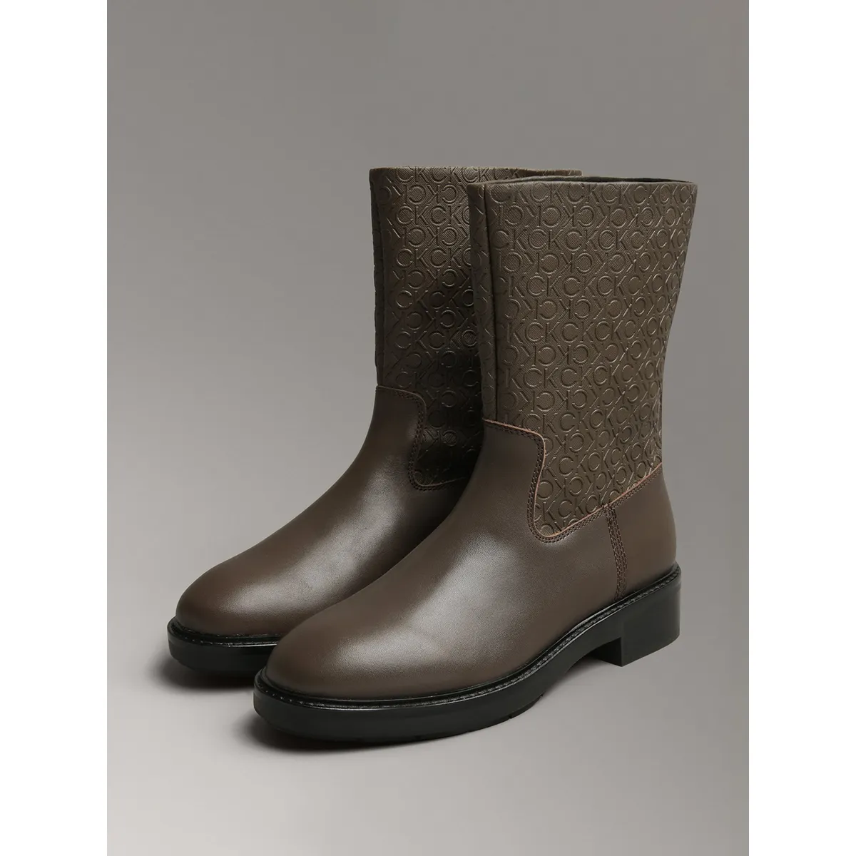 CALVIN KLEIN - Botas Flat Ankle Mix Café Calvin Klein