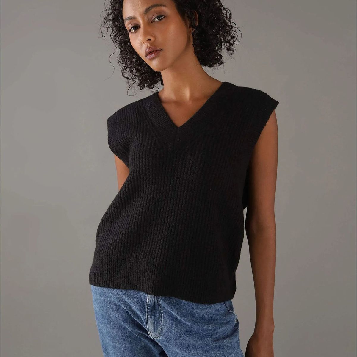 CALVIN KLEIN - Sweater Boucle Rib V Neck Negro Calvin Klein