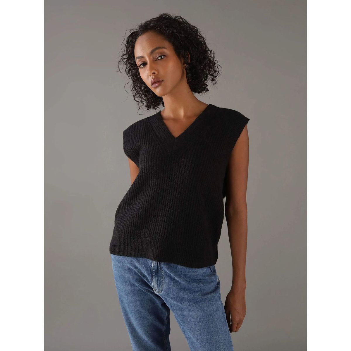 CALVIN KLEIN - Sweater Boucle Rib V Neck Negro Calvin Klein