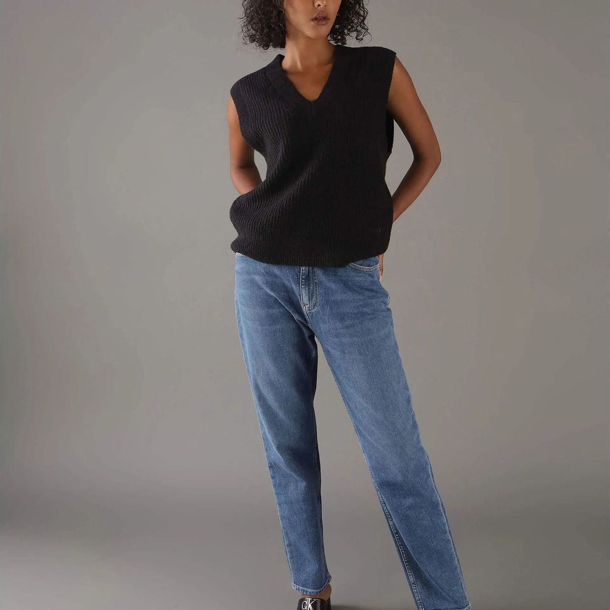 CALVIN KLEIN - Sweater Boucle Rib V Neck Negro Calvin Klein