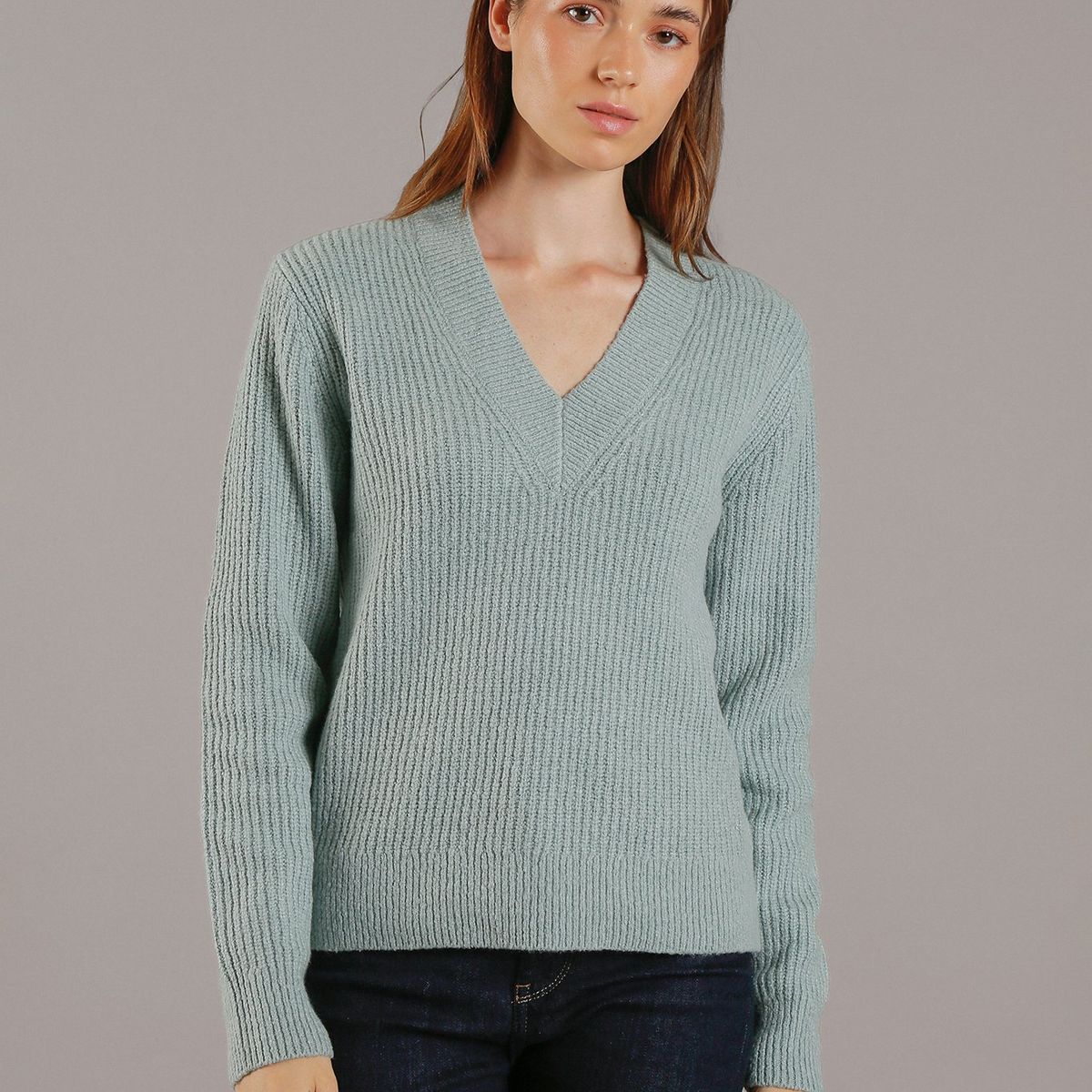 CALVIN KLEIN - Sweater Boucle V Neck Relaxed Verde Calvin Klein