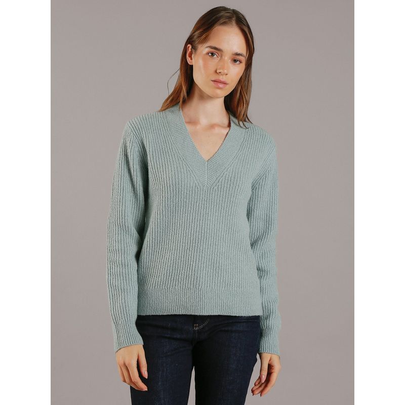 CALVIN KLEIN - Sweater Boucle V Neck Relaxed Verde Calvin Klein