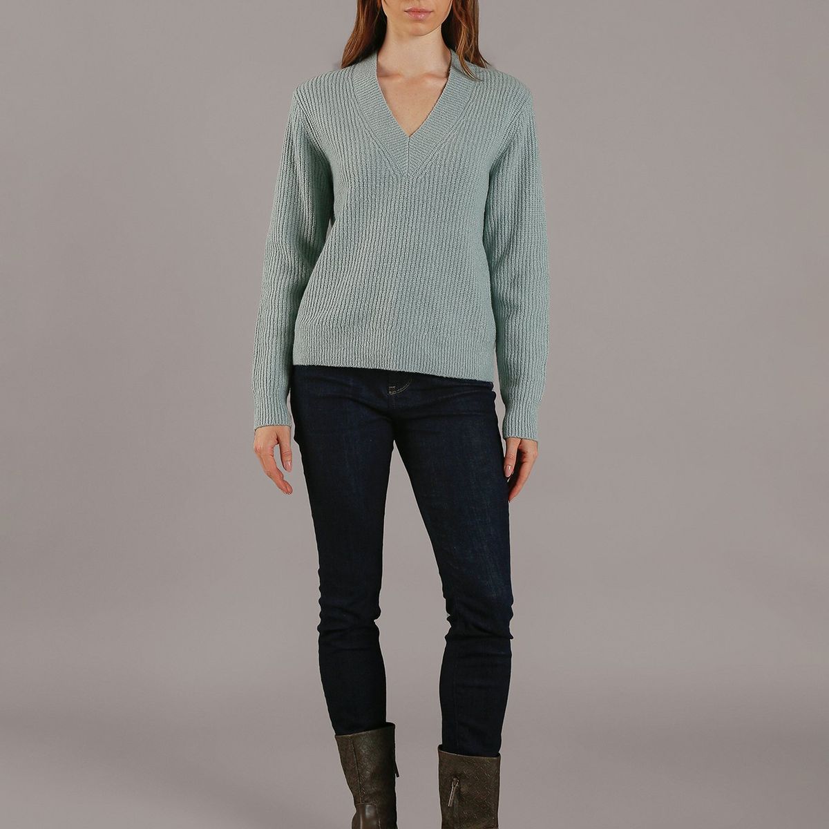 CALVIN KLEIN - Sweater Boucle V Neck Relaxed Verde Calvin Klein