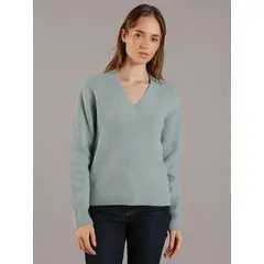 CALVIN KLEIN - Sweater Boucle V Neck Relaxed Verde