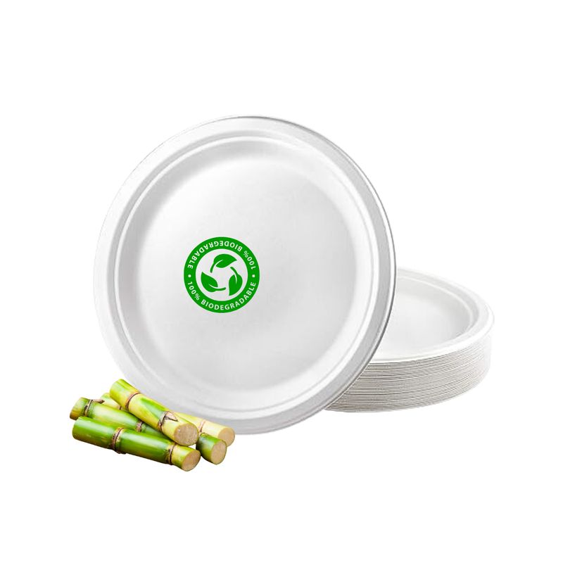 GENERICO - Platos Blancos Desechables Biodegradable 23cm 50und Cotillón