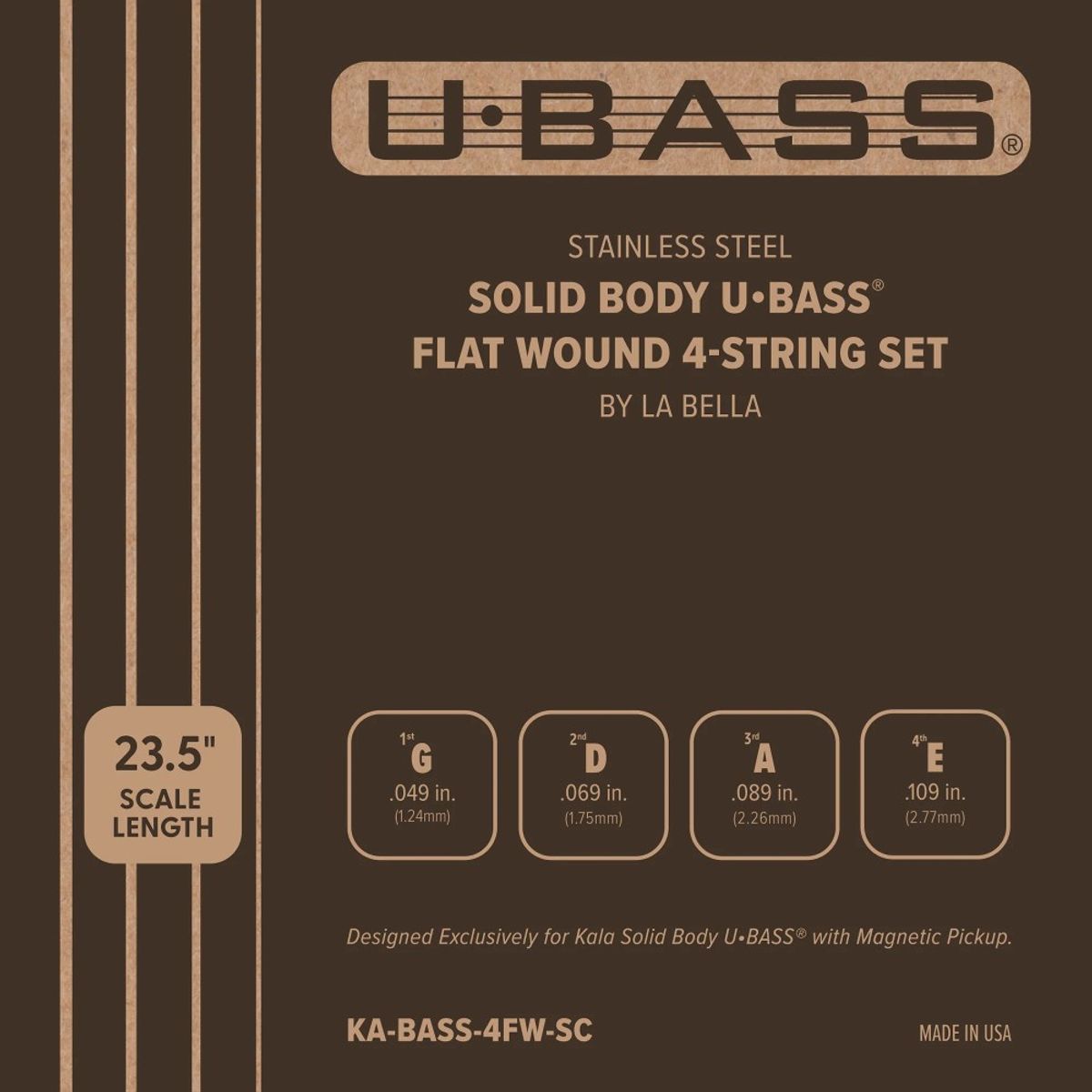 KALA - Cuerdas Para Ubass Solid Body Flat KA-BASS-4FW-SC Kala