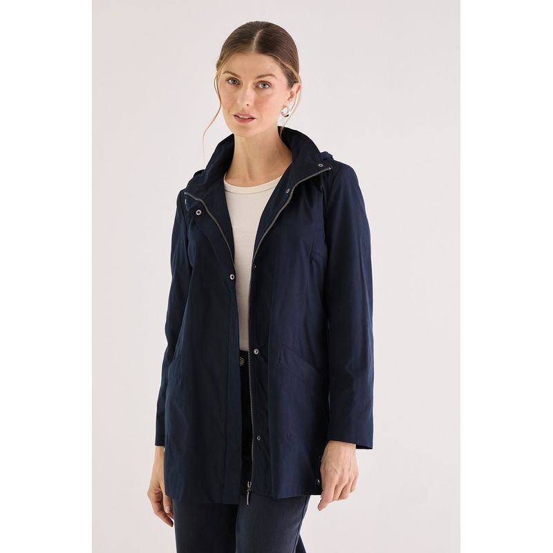 MA GRIFFE - Trench Con Gorro Desmontable Azul Magriffe