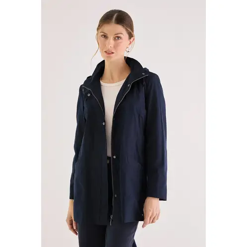 MA GRIFFE - Trench Con Gorro Desmontable Azul Magriffe
