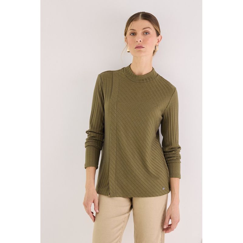 MA GRIFFE - Polera Manga Larga Verde Musgo Mujer Magriffe