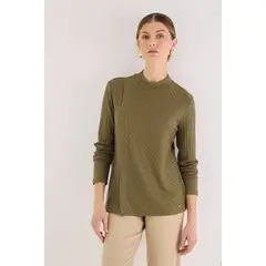 MA GRIFFE - Polera Manga Larga Verde Musgo Mujer Magriffe