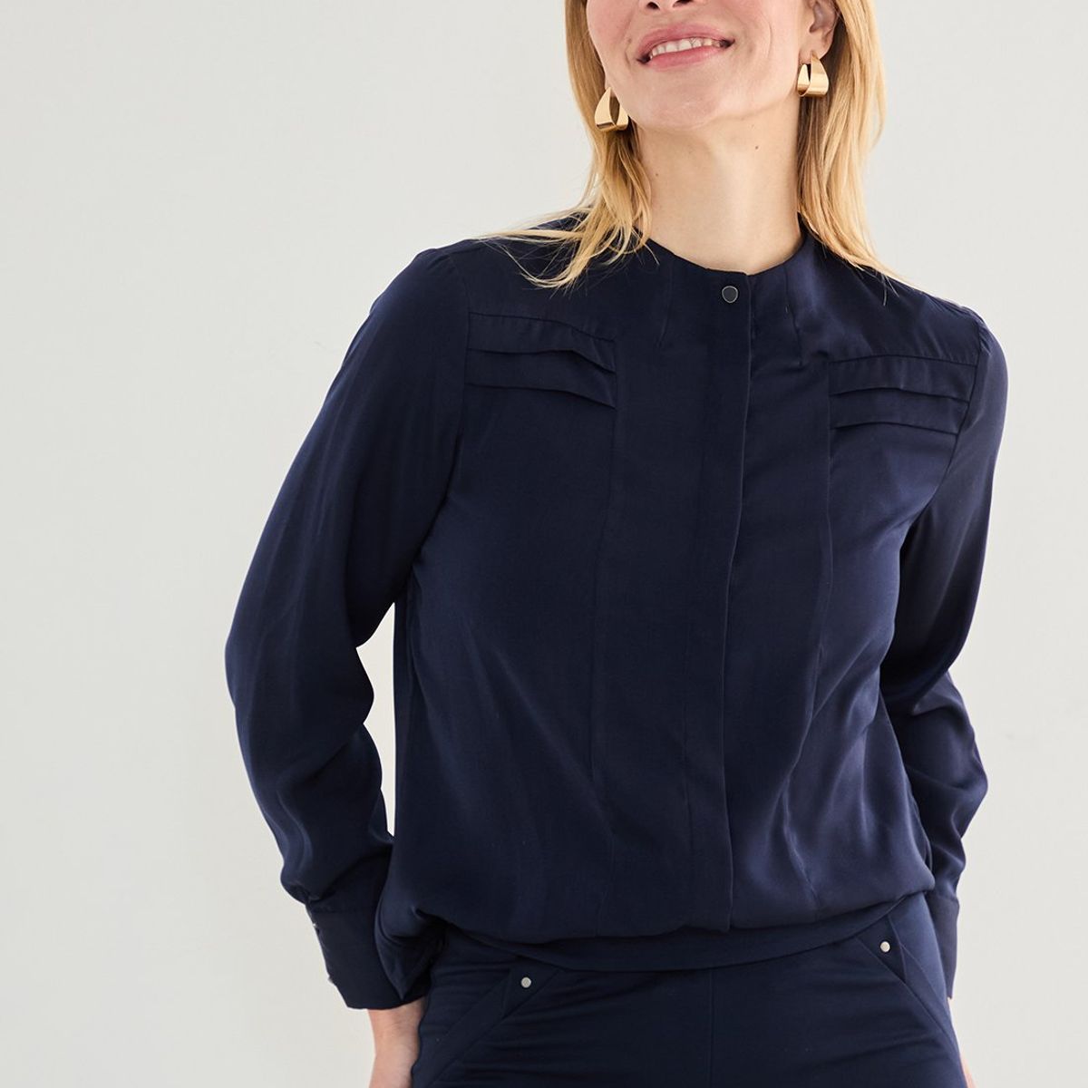 MA GRIFFE - Blusa Manga Larga Azul Marino Mujer Magriffe