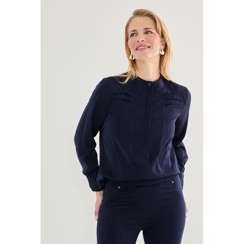 MA GRIFFE - Blusa Manga Larga Azul Marino Mujer Magriffe