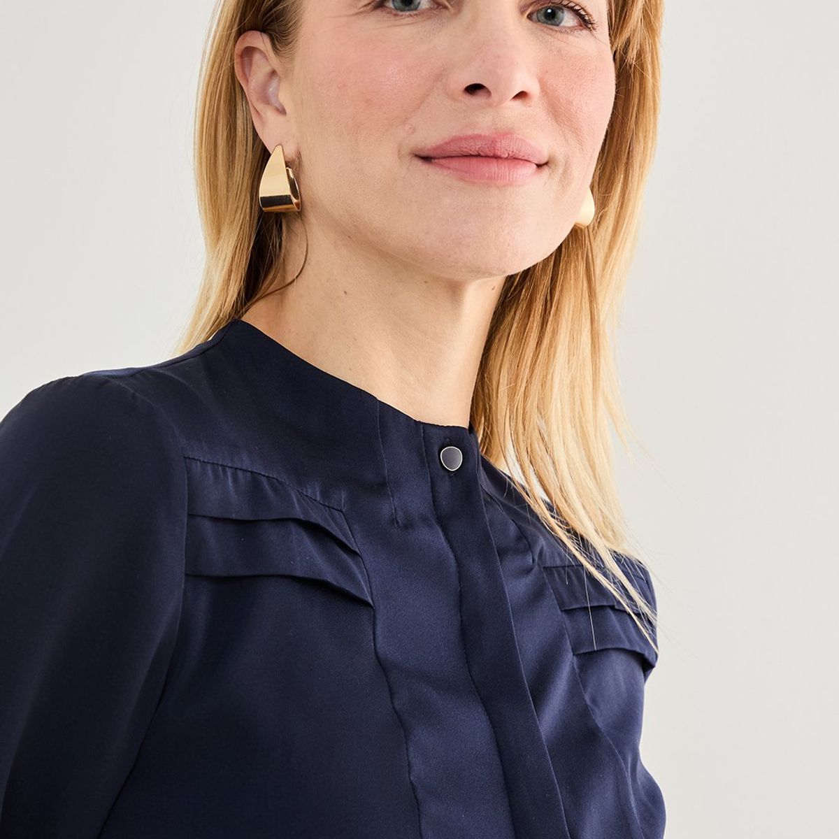 MA GRIFFE - Blusa Manga Larga Azul Marino Mujer Magriffe