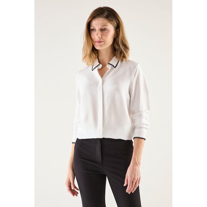 MA GRIFFE - Blusa Manga Larga Crudo Mujer Magriffe