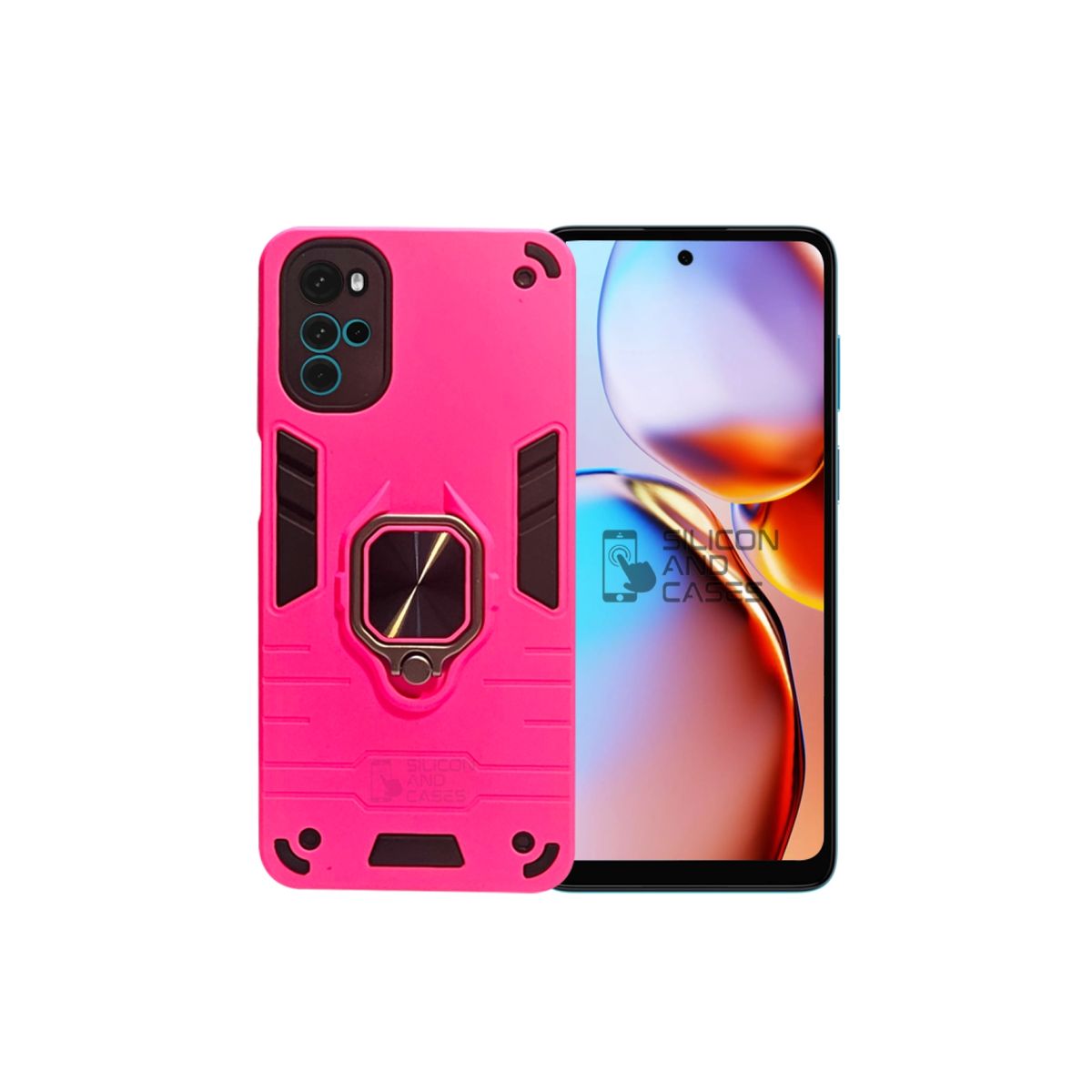 GENERICO - CARCASA ANILLO ANTIGOLPE PARA CELULAR MOTOROLA G22 COLOR FUCSIA