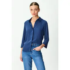 IO - Blusa Lisa Azul Manga 3/4