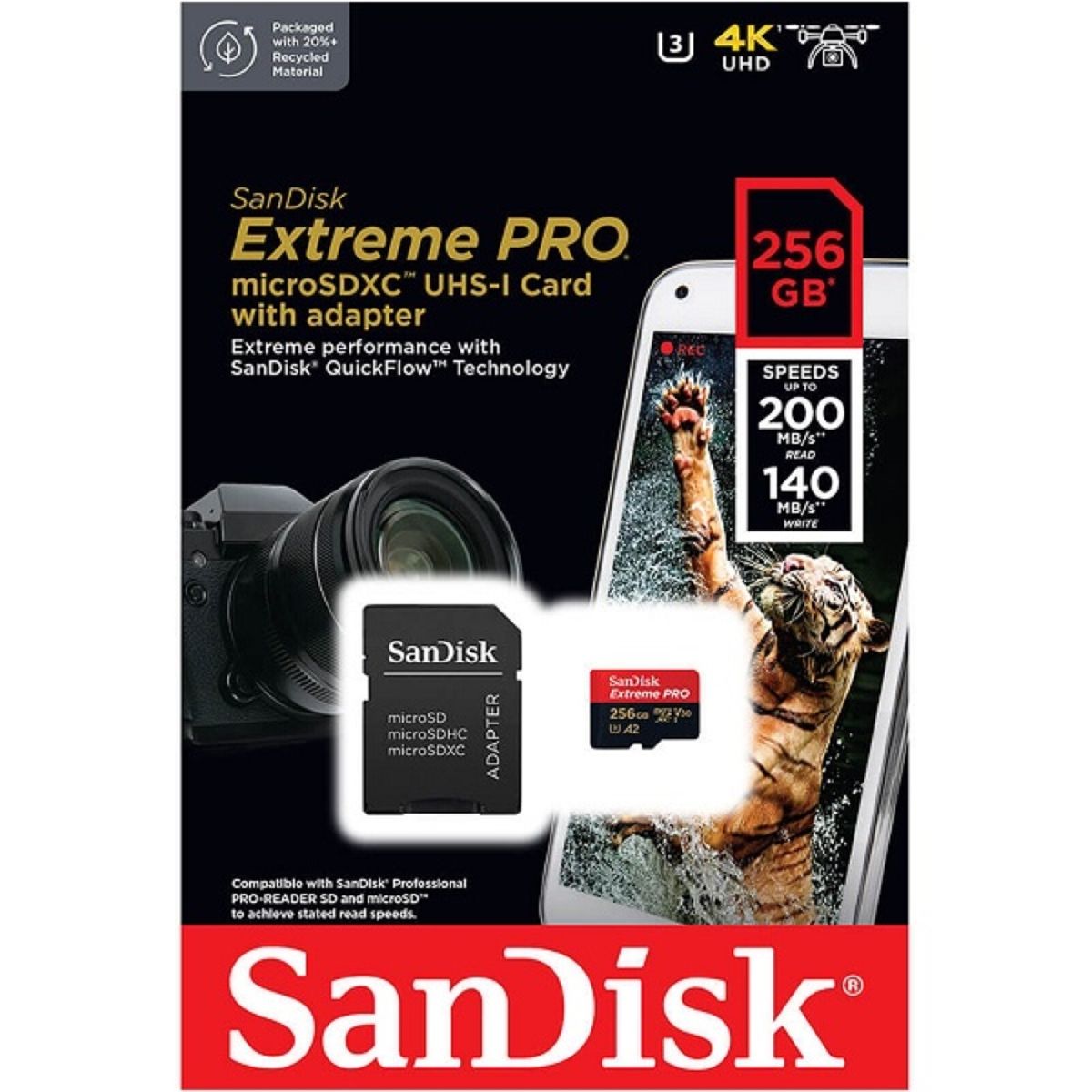 SANDISK - Memoria Micro Sd Sandisk Extreme Pro 256 Gb 200mbs U3 V30 4k