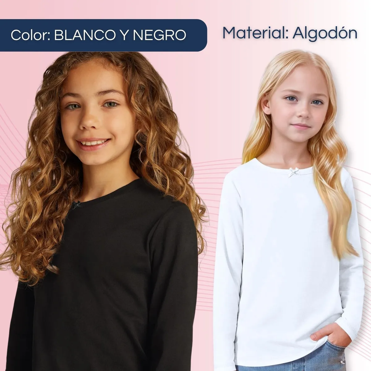 UTILISIMO - Camiseta Algodón Manga Larga Polera Niña Primera Capa Blanca Negra