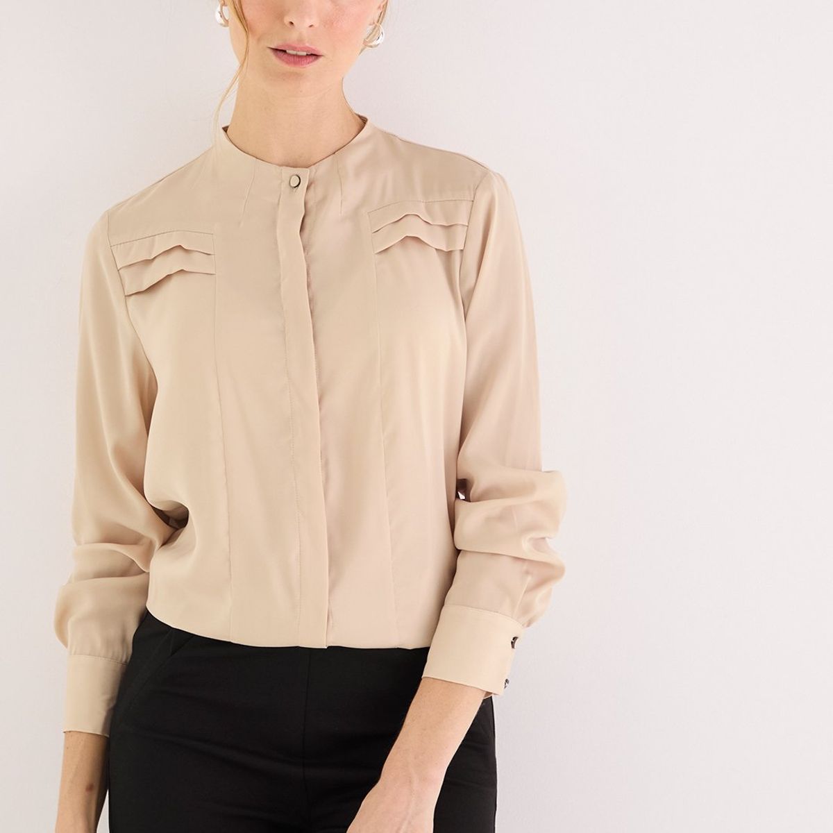 MA GRIFFE - Blusa Manga Larga Beige Mujer Magriffe